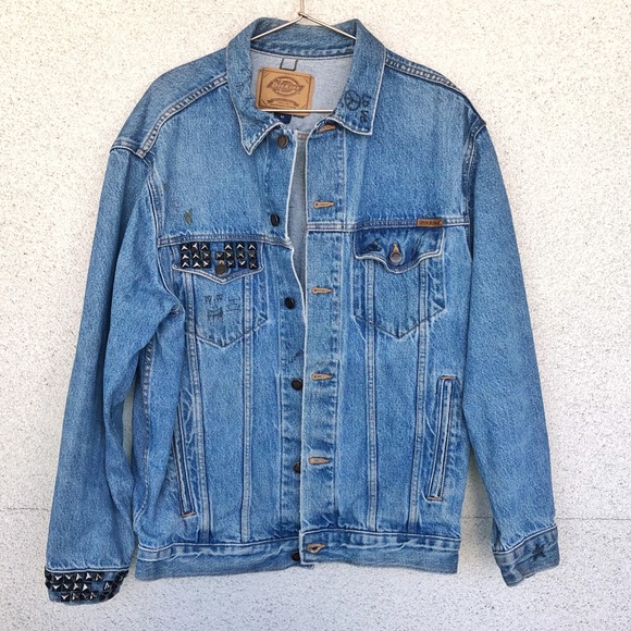 Vintage | Jackets & Coats | Retro Studded Dickies Vintage Denim Jacket ...